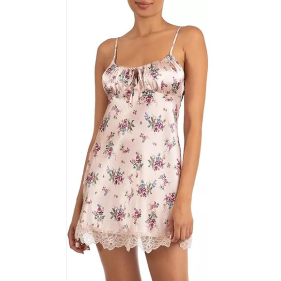 In Bloom by Jonquil Other - In Bloom by Jonquil Womens Satin Lace Trim Chemise Pink Floral Size Small 4-6